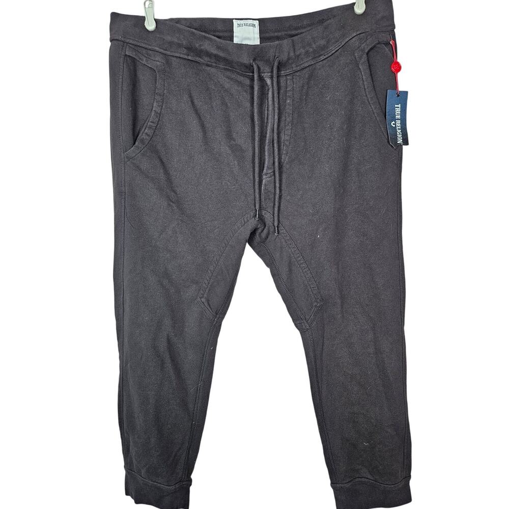 NEW True Religion XXL Black Drop Crotch Sweatpant Cotton Casual Lounge Active